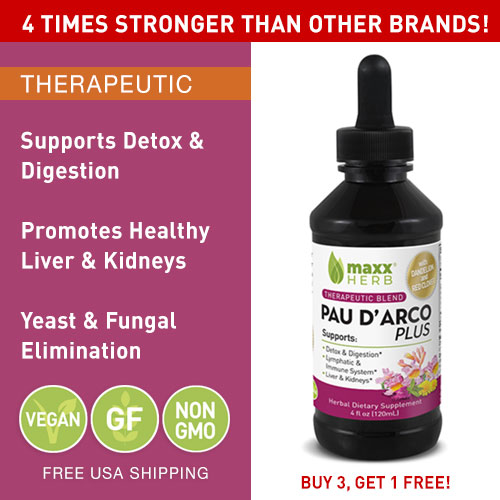 IMMUNE SUPPORT SUPPLEMENT BY MAXX HERB | Pau D’ Arco Plus Liquid Extract 4 ox with dropper is a therapeutic blend of Pau D’ Arco, Dandelion, and Red Clover.