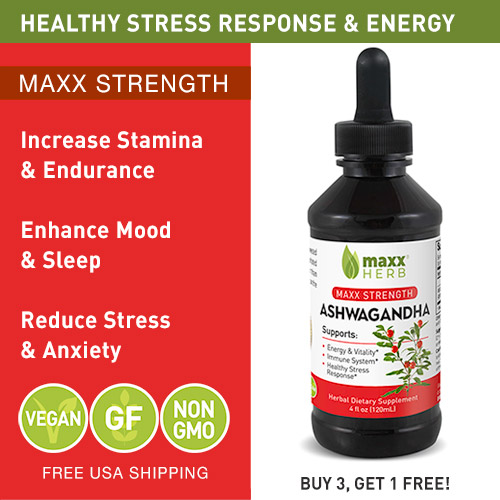 Ashwaghanda Liquid Extract 4oz with dropper is a powerful herbal supplement that promotes a healthy stress response, boosts energy, and immune support. | Made in USA by Maxx Herb Dietary Herbal Supplements