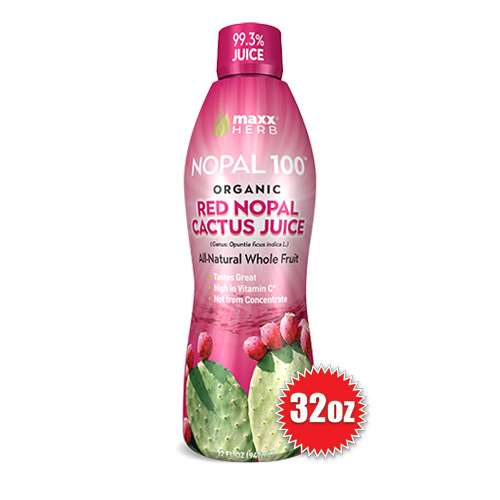 Nopal 100 Red Cactus Juice (32 oz) 1 Bottle for Healthy Digestion, Blood Sugar Balance, Supports Normal Cholesterol Levels, Vegan, Non-GMO and Gluten Free.