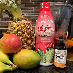 Tropical Turmeric Nopal Cactus Smoothie with Red Nopal Cactus Juice and Turmeric Plus 