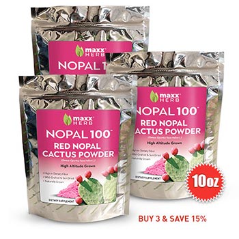 Maxx Herb's Red Nopal powder is made from wild-harvested Nopal prickly pear fruit. Red Nopal Cactus powder is perfect for supporting blood sugar balance. The perfect cactus powder for a healthy fruit smoothie! 