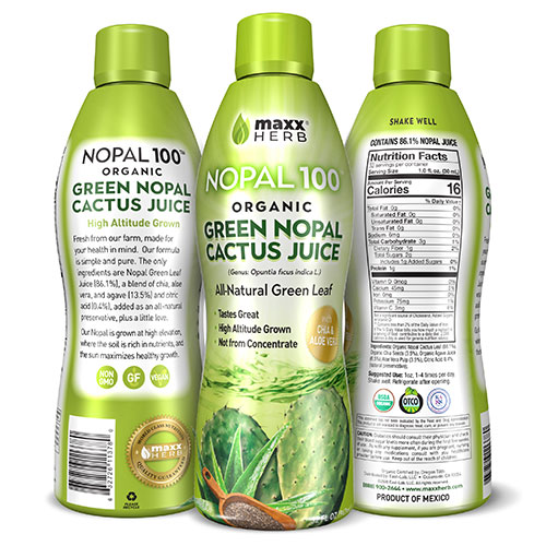 Cactus juice is the desert's ultimate refreshment drink! Maxx Herb's Organic Green Nopal Cactus Juice with Chia Seeds, Aloe Vera and Agave ingredients. Green Nopal cactus juise is Vegan, Non-GMO and Gluten Free (1 Bottle 32oz)